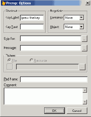 Диалоговое окно Prompt Options
