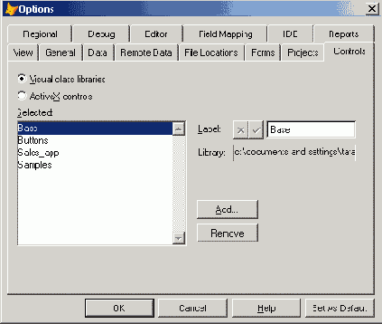Вкладка Controls диалогового окна Options