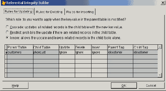Диалоговое окно Referential Integrity Builder для определения условия целостности данных