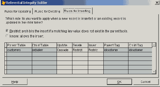 Диалоговое окно Referential Integrity Builder