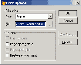 Диалоговое окно Print Options